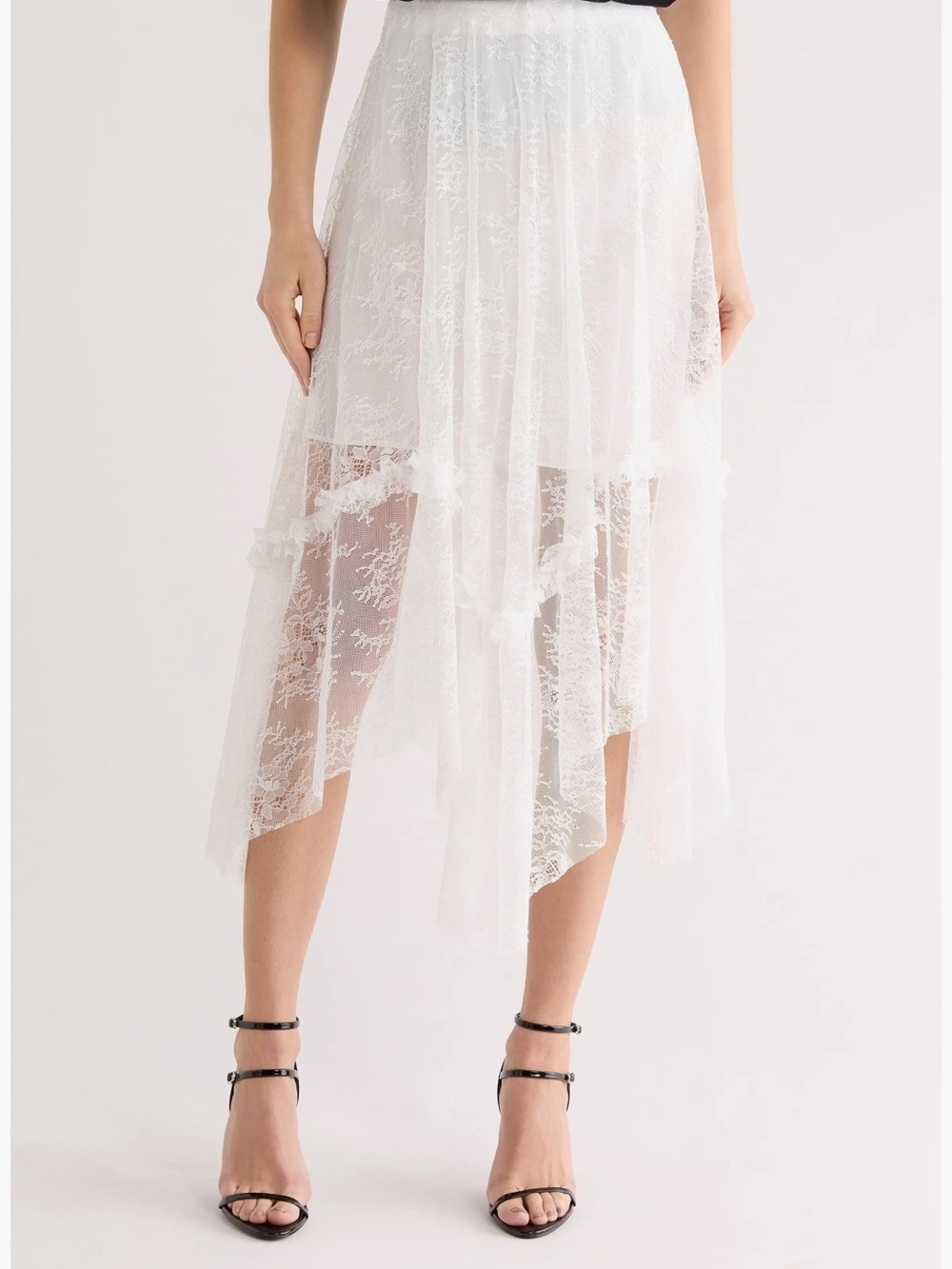 All Saints Josie White Asymmetrical Lac Hem Skirt
